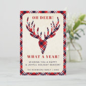 Rustieke kerst Oh Deer Wat een jaar Tartan Plaid Feestdagenkaart (Staand voorkant)