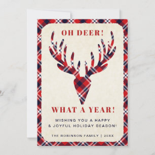 Rustieke kerst Oh Deer Wat een jaar Tartan Plaid Feestdagenkaart