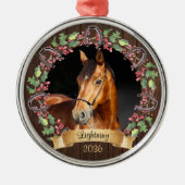 Rustieke Kerst Paard Foto gepersonaliseerd Metalen Ornament (Voorkant)