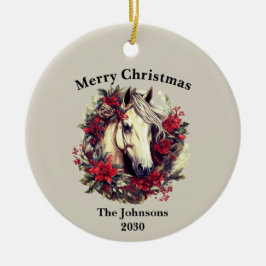 Rustieke Kerst Paard Krans Vakantiefoto Keramisch Ornament