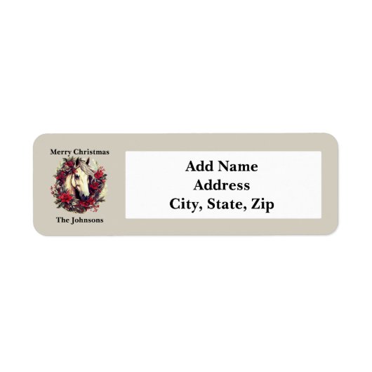 Rustieke Kerst Paard Rode Krans Etiket (Voorkant)