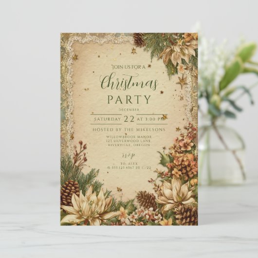 Rustieke kerst pinecones en kant kaart (Staand voorkant)