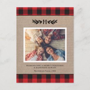 Rustieke Kerst Plaid Initiaal Foto Vakantie Briefkaart