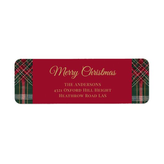 Rustieke Kerst Plaid Tartan Patroon Etiket (Voorkant)