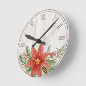 Rustieke kerst Poinsettia Botanical Ronde Klok (Hoek)