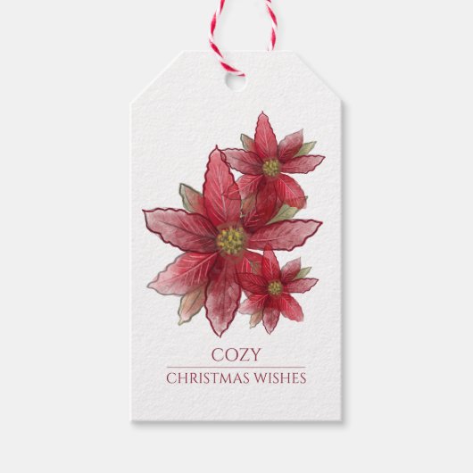 Rustieke Kerst-Poinsettia's Cadeaulabel (Voorkant)
