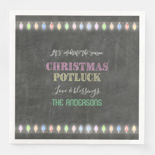 Rustieke Kerst Potluck Krijtbord Slingerlichtjes Servet
