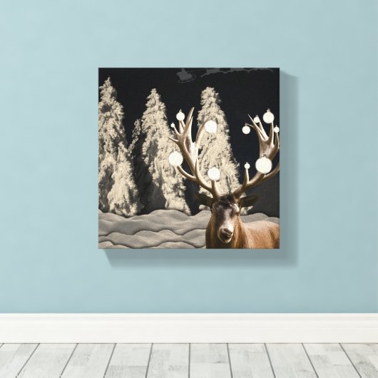 Rustieke Kerst Rendier Canvas Decor (Insitu (Houten vloer))