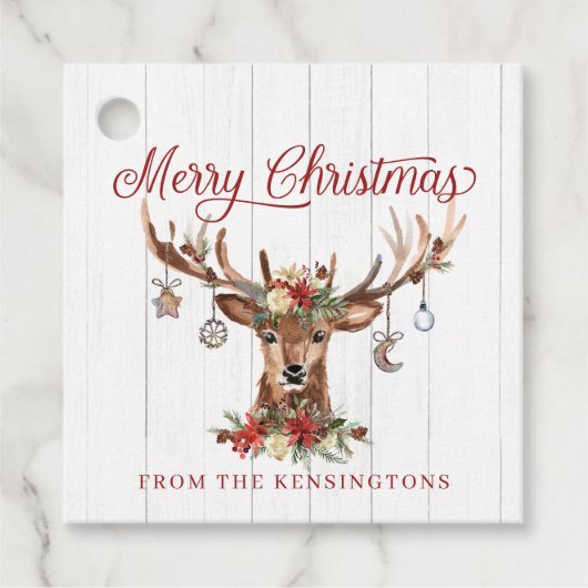 Rustieke kerst rendieren Ornamenten | Hout Bedankjes Labels (Voorkant)