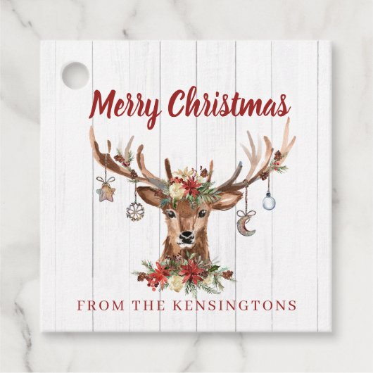 Rustieke kerst rendieren Ornamenten | Hout Bedankjes Labels (Voorkant)