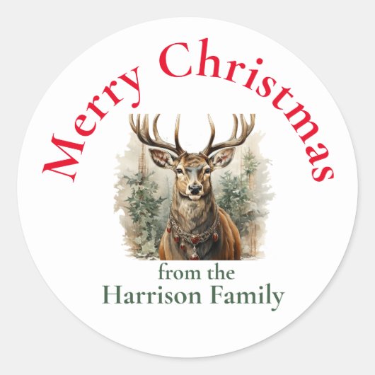 Rustieke kerst rendieren wensen ronde sticker (Voorkant)