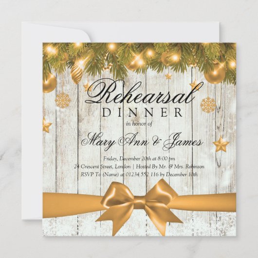 Rustieke Kerst Repetitie Diner Gouden Decor Kaart (Voorkant)