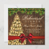 Rustieke Kerst Repetitie Dinner Tree & Ribbon Kaart (Voorkant)