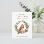 Rustieke Kerst Robin Land Botanische krans Briefkaart (Staand voorkant)