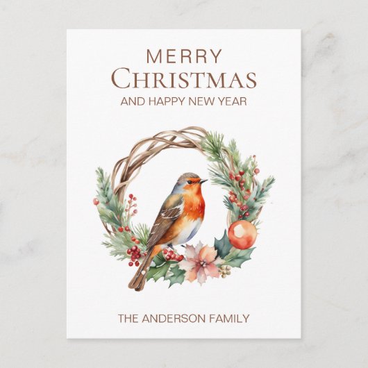 Rustieke Kerst Robin Land Botanische krans Briefkaart (Voorkant)
