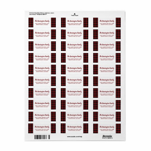 Rustieke Kerst Rode Buffel Plaid Vakantie Etiket (Full Sheet)