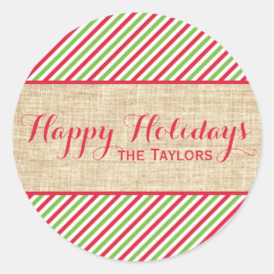 Rustieke Kerst Rode Groene Strepen Gift Label