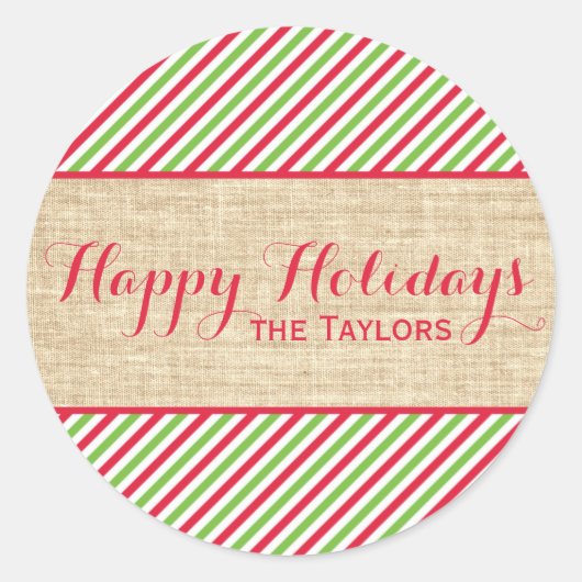 Rustieke Kerst Rode Groene Strepen Gift Label (Voorkant)