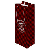 Rustieke Kerst rode plaid aangepaste familie Wijn Cadeautas (Achterkant Gekanteld)