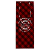Rustieke Kerst rode plaid aangepaste familie Wijn Cadeautas (Achterkant)