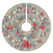 Rustieke kerst rode poinsettia waterverf burlap kerstboom rok (Voorkant)