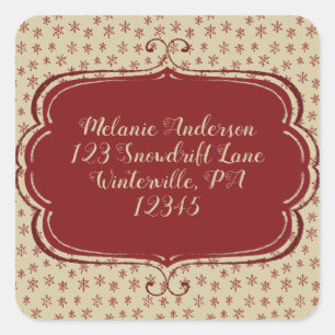Rustieke kerst rode sneeuwvlok retouradres vierkante sticker