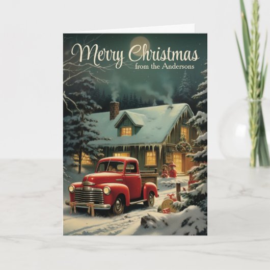 Rustieke Kerst Rode Truck en Huis Custom Feestdagen Kaart (Voorkant)