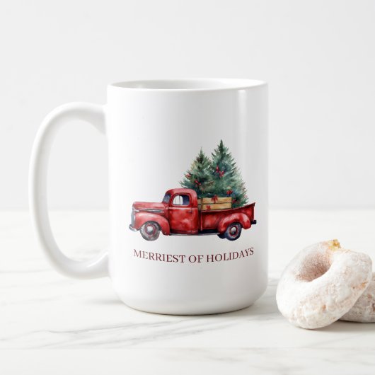 Rustieke Kerst Rode Vrachtwagen Merriest van Feest Koffiemok (Met donut)