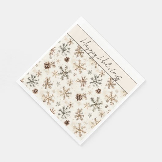  rustieke kerst sneeuwvlokken en dennenappels servet (Hoek)