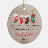 Rustieke kerst Sokken als een familie van vier Keramisch Ornament (Links)