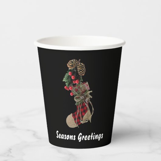 Rustieke Kerst Stocking Paper Cup Papieren Bekers (Voorkant)