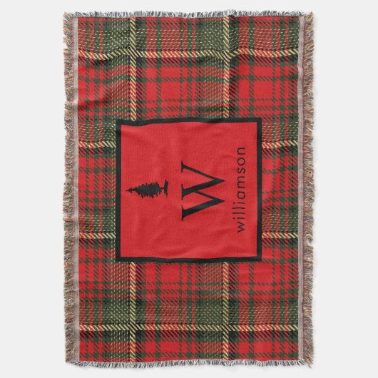 Rustieke Kerst Tartan Kerst Plaid Monogram Deken (Voorkant Verticaal)