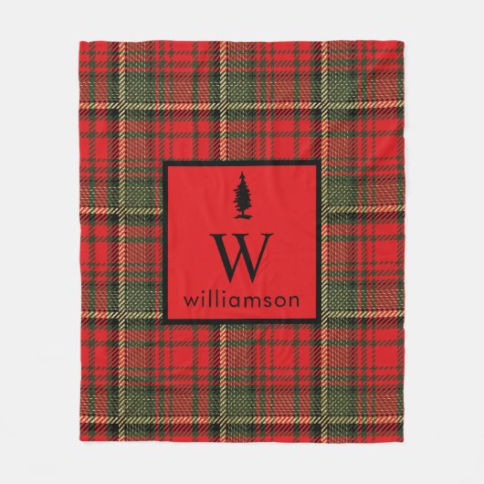 Rustieke Kerst Tartan Kerst Plaid Monogram Fleece Deken (Voorkant)