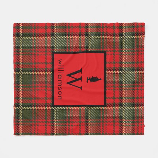 Rustieke Kerst Tartan Kerst Plaid Monogram Fleece Deken (Voorkant (Horizontaal))