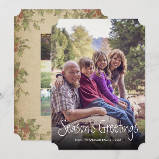 Rustieke Kerst Traditionele Vlakke Vakantiefoto Feestdagenkaart (Voorkant / Achterkant)