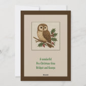 Rustieke kerst uil met Holly bladeren Feestdagenkaart (Achterkant)