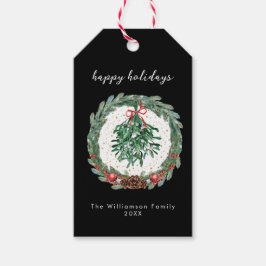Rustieke Kerst Watercolor Krans Mistletoe  Cadeaulabel
