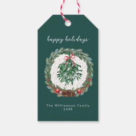Rustieke Kerst Watercolor Krans Mistletoe  Cadeaulabel