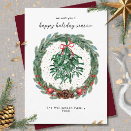 Rustieke Kerst Watercolor Krans Mistletoe  Feestdagenkaart