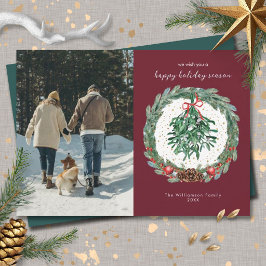 Rustieke Kerst Watercolor Krans Mistletoe  Feestdagenkaart