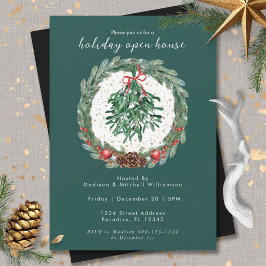 Rustieke Kerst Watercolor Krans Mistletoe  Kaart
