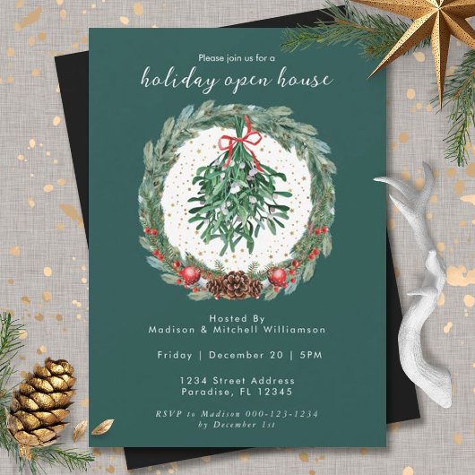 Rustieke Kerst Watercolor Krans Mistletoe Kaart
