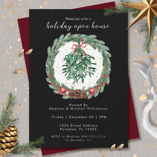 Rustieke Kerst Watercolor Krans Mistletoe Kaart