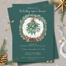 Rustieke Kerst Watercolor Krans Mistletoe  Kaart