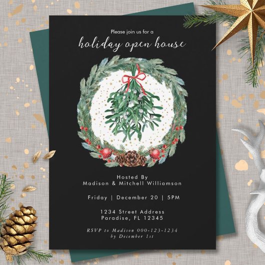 Rustieke Kerst Watercolor Krans Mistletoe  Kaart