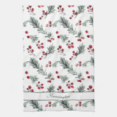 Rustieke Kerst Waterverf Botanische Jouw naam Theedoek (Verticaal)