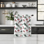 Rustieke Kerst Waterverf Botanische Jouw naam Theedoek<br><div class="desc">Rustieke Kerst Waterverf Botanische Jouw naam Keuken Handdoek met een takje zacht hedendaags groen van dennen en bessen samen met uw aangepaste gegevens. Neem contact met ons op via cedarandstring@gmail.com als u hulp nodig heeft bij het ontwerp of bijpassende producten.</div>