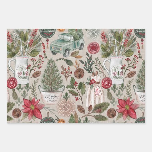 Rustieke kerst Waterverf Inpakpapier Vel (Voorkant 2)