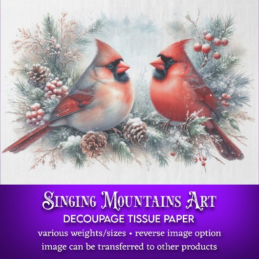 Rustieke Kerst Waterverf Kardinalen Decoupage Tissuepapier