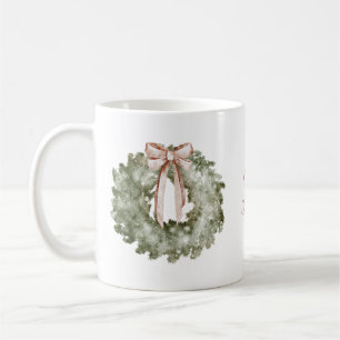 Rustieke Kerst Waterverf Krans en Strik Koffiemok